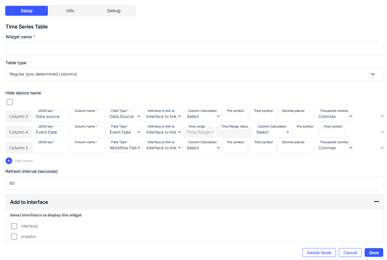 Time Series Table Widget Node Configuration Guide